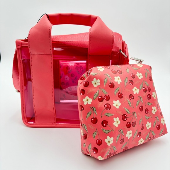 STEVE MADDEN BWebber Sunset Coral Cherry Clear Satchel‎ w Wallet & Cosmetic Bag - Picture 1 of 15